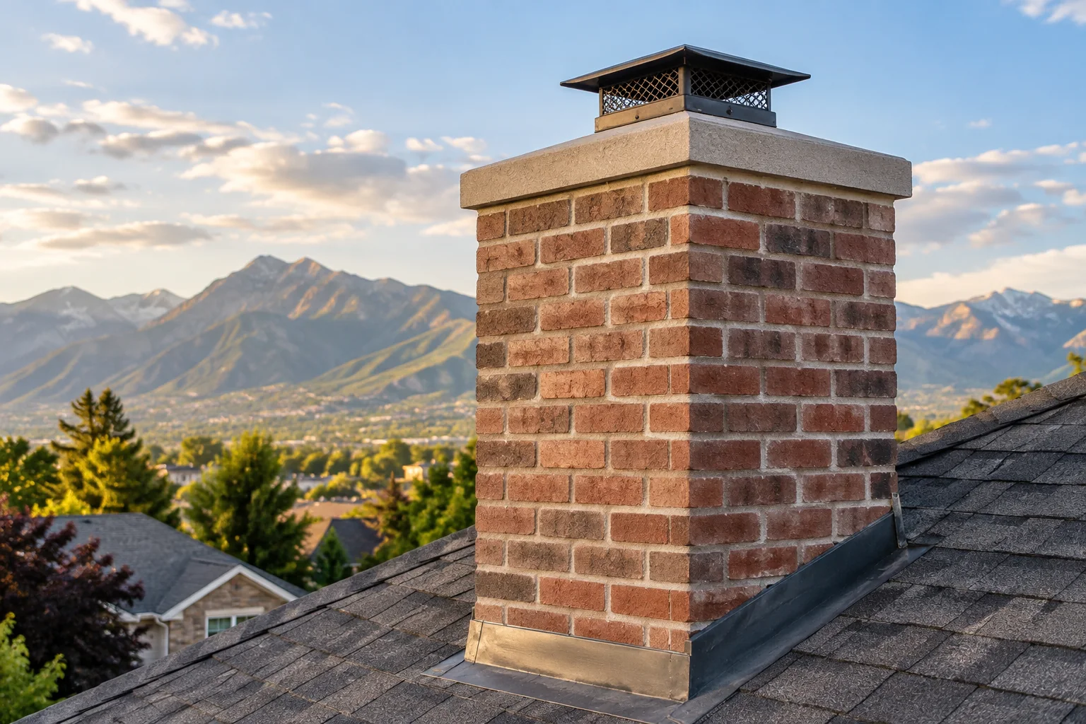 Masonry chimney repair work in progress