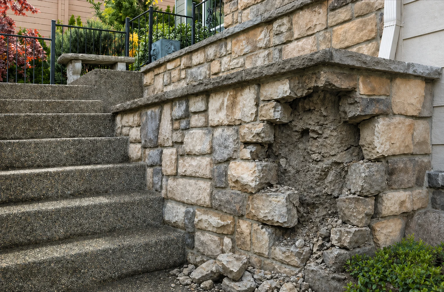 Stone veneer repair before